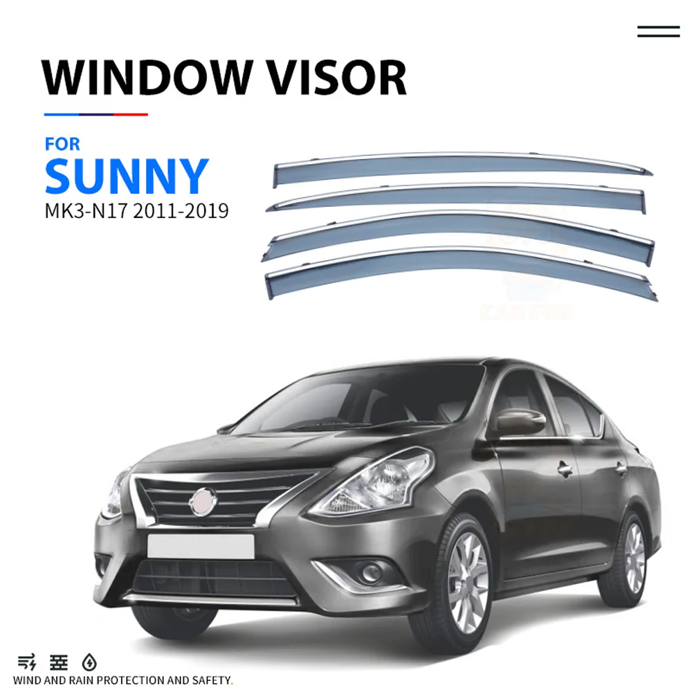 

Chrome Strips Rain Guards for NISSAN Sunny Latio Almera N17 2011-2019 Window Visor Wind Deflectors Door Visor Vent Shades