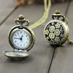 Vintage Steampunk Quarz Halskette Schnitzerei Anhänger Kette Uhr Taschenuhr Steampunk Kupfer Vintage aushöhlen analoge Taschenuhr