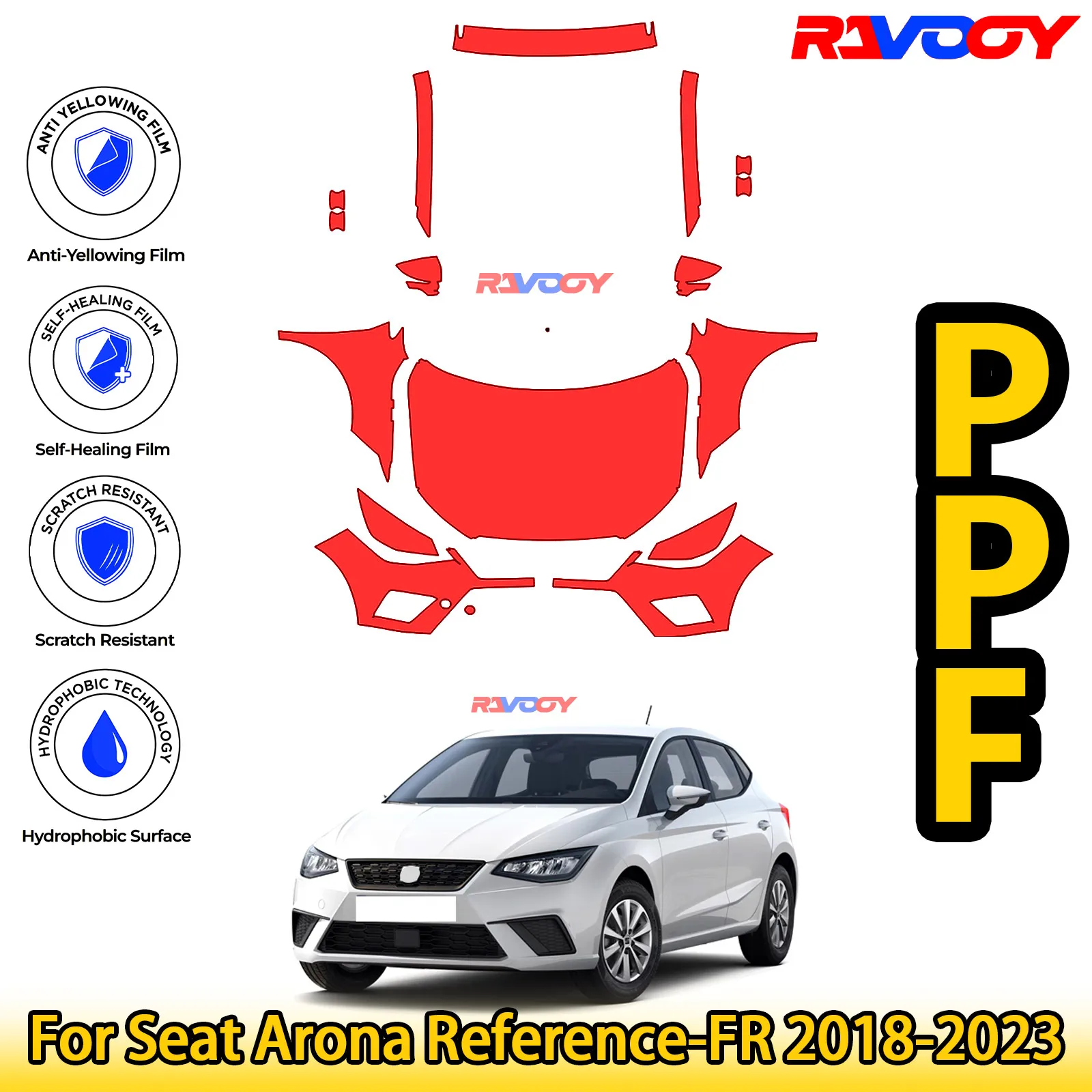 

Для Seat Arona Reference-FR 2018-2023 глянцевая матовая черная предварительно вырезанная передняя защитная пленка PPF Kit