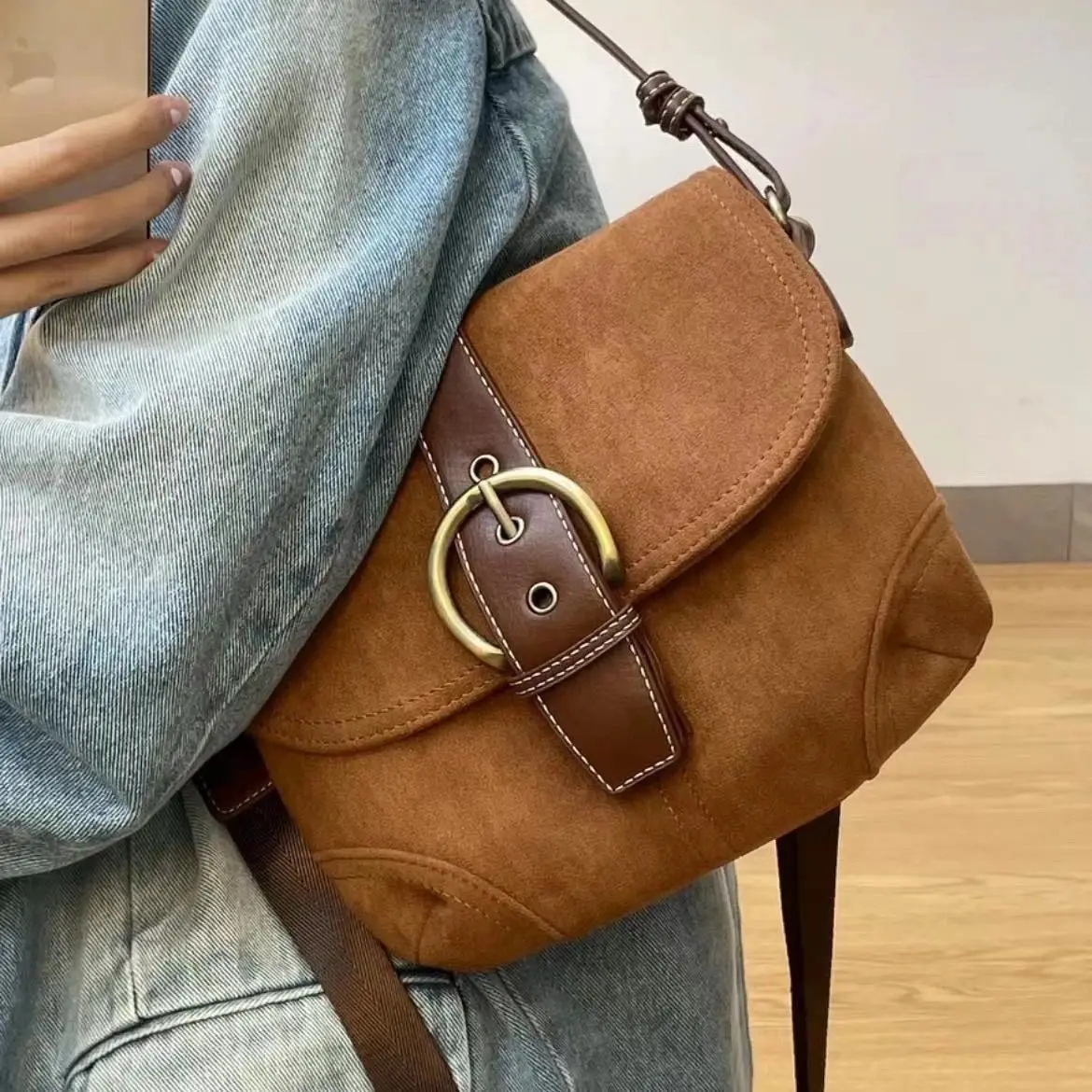 Miyagawa brązowa jedna torba okrakiem na ramię mała torba siodełko siodełko popularne modne proste damskie eleganckie torby Crossbody