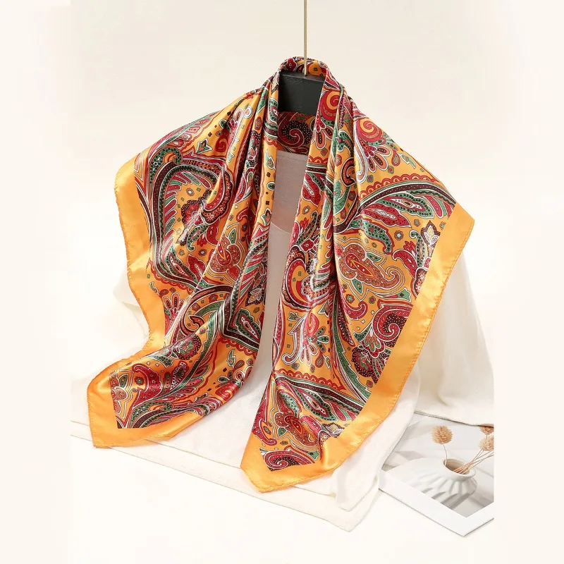 New French Classic Paisley Digital Print 85cm Small Square Scarf, Versatile Bandana Hairband Neck Scarf