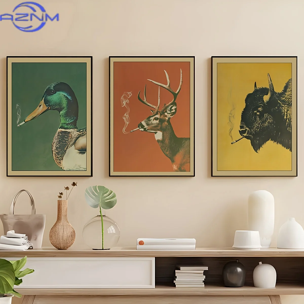 Western Cowboy Girl Bohemian Canvas Print Trout Elk & Cow Smok Cigarette Wall Art Poster Modern Living Room Christmas Home Decor