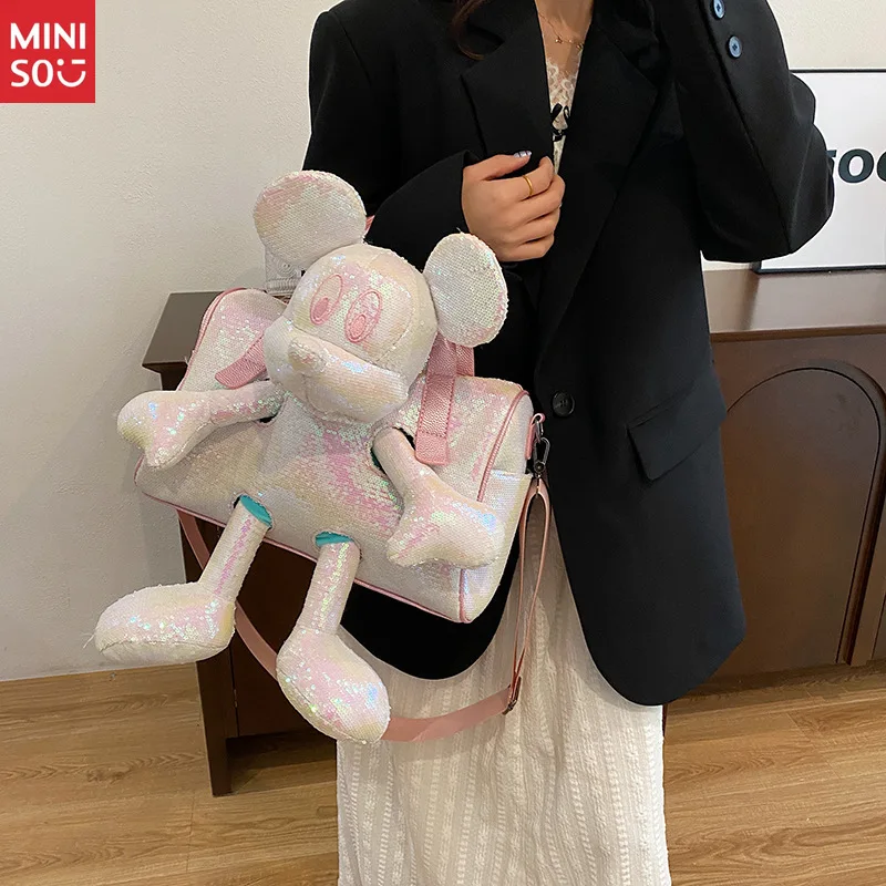 Miniso Mickey Plush Tote Bag 2025 | Large Crossbody Shopper, Cute Shoulder Bag