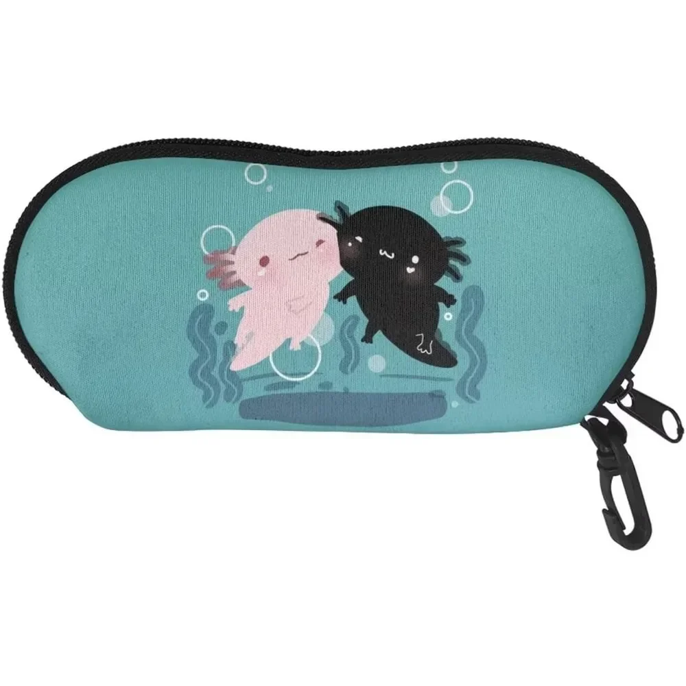 Axolotl Couple Glasses Case Pouch Prints Zipper Soft Eyewear Storage Box Outdoor Travel Portable Anti-Pressure Sunglasses Bag