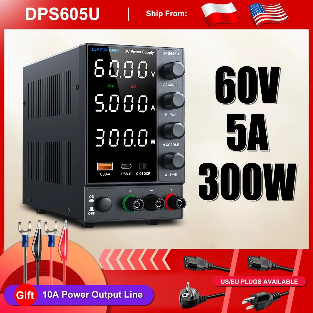 Wanptek DC Lab Voeding 30V 10A 60V 5A Verstelbare Spanningsregelaar Vooraf ingestelde Spanningsstroom Dubbele Ingangsspanning 220V/110V