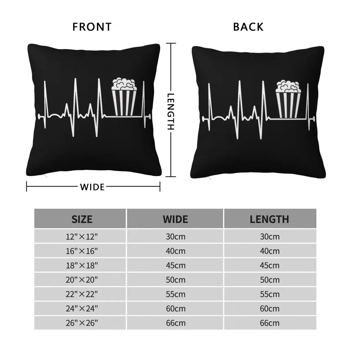 Popcorn Heartbeat Movie Lover Square Pillowcase Polyester Linen Velvet Pattern Zip Decor Car Cushion Cover
