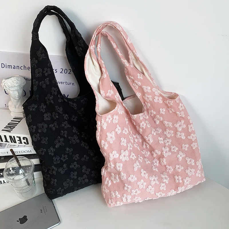 Ladies Vest Lace Canvas Bag Design Tote Bag Simple Fairy Flower Lace Shoulder Bag Tote Bag Capacity Woman Student Shopping Bag