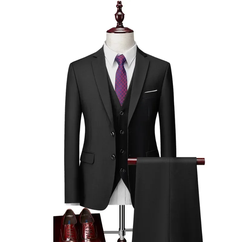 Luxuriöses 3-teiliges Set für Herren, Hochzeitsanzug, solides Business-Büroanzug, formelle Kleidung, Bräutigam-Smoking, Übergröße, Herren-Blazer +