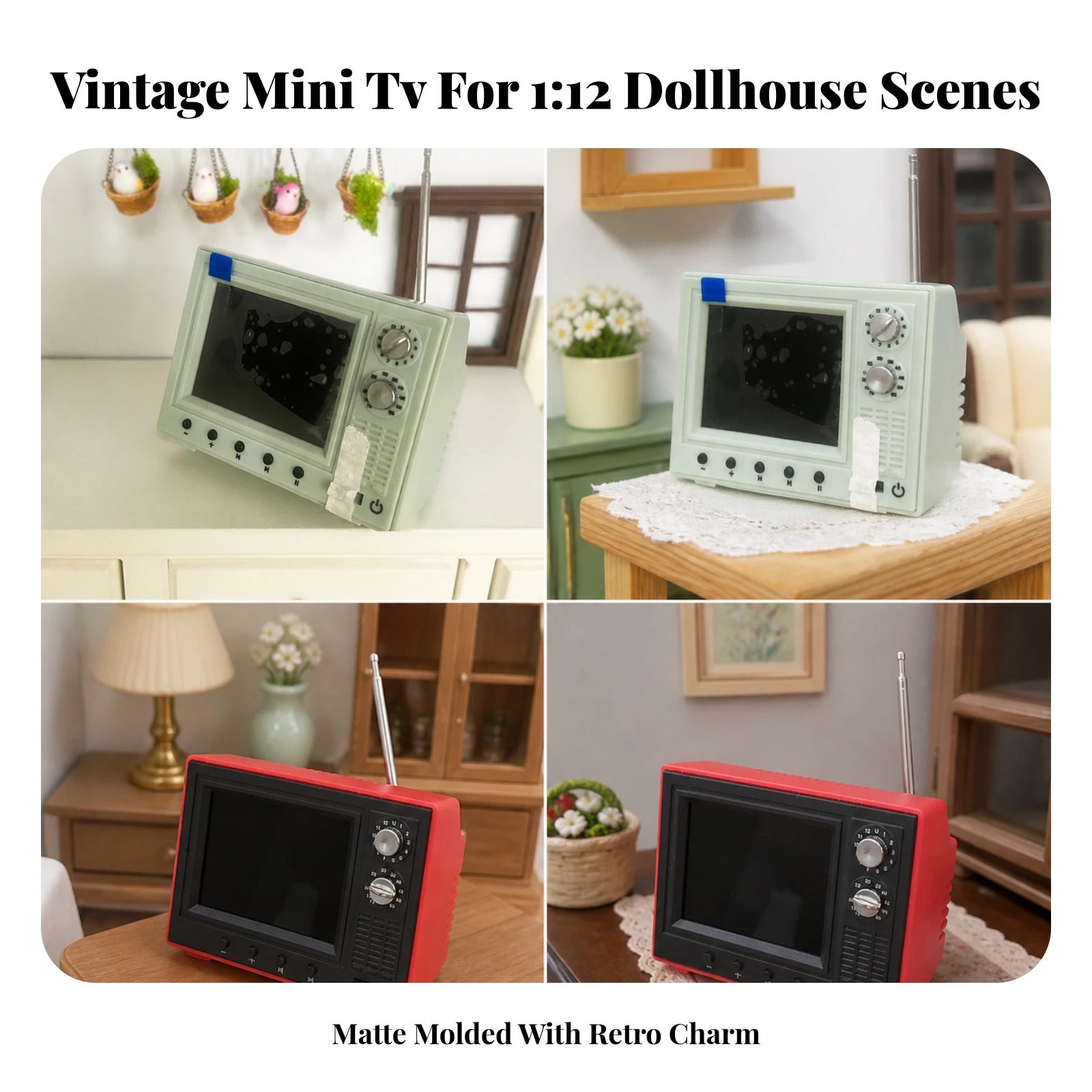 Miniature TV with 8 GB Memory Detailed Miniature Retro CRT Television Ornament Small-Scale Retro Television Display Piece