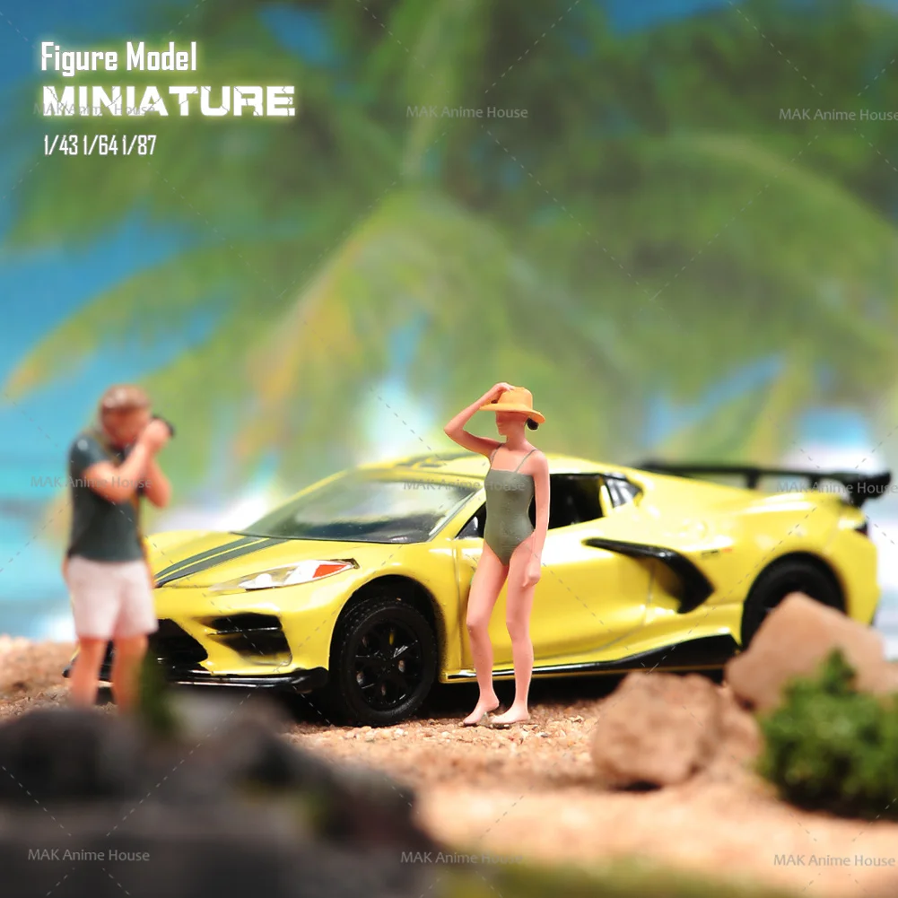 Miniatures 1/64 1/43 1/87 Bikini Swimsuit Beauty Sun Hat Photo Figure Doll Unpainted Model Home Decoration Scene Car Toys