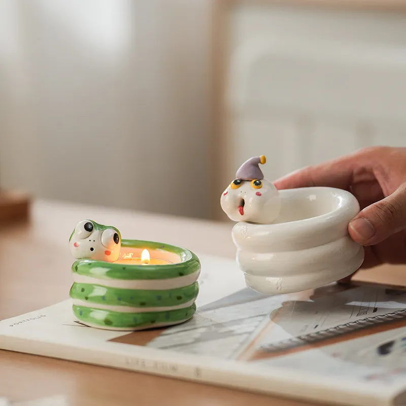 Nordic Snake Shape Ceramic Candle Holder Ornaments Living Room Entryway Bedroom Desktop Jewelry Box Ashtray Crafts Birthday Gift