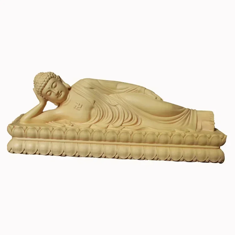 

Wood Carving Sakyamuni Sleeping Buddha Statue Solid Wood Art Carving Home Living Room, Room Office Feng Shui Statues