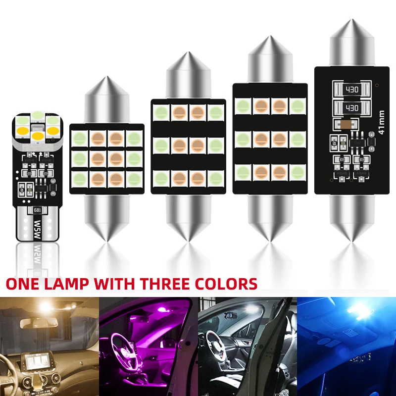 

2Pcs C10W C5W LED Canbus Auto Interior Map Dome Light 3 Color Trunk Lamp 31mm 36mm 39mm 41mm Festoon Car License Plate Lamp