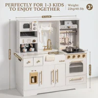 Robotime Robud Play Kitchen Wooden with Wash basin Cookware Accessories Microwave Toy Kitchen Gift for Boys Girls 3+ Black White 4