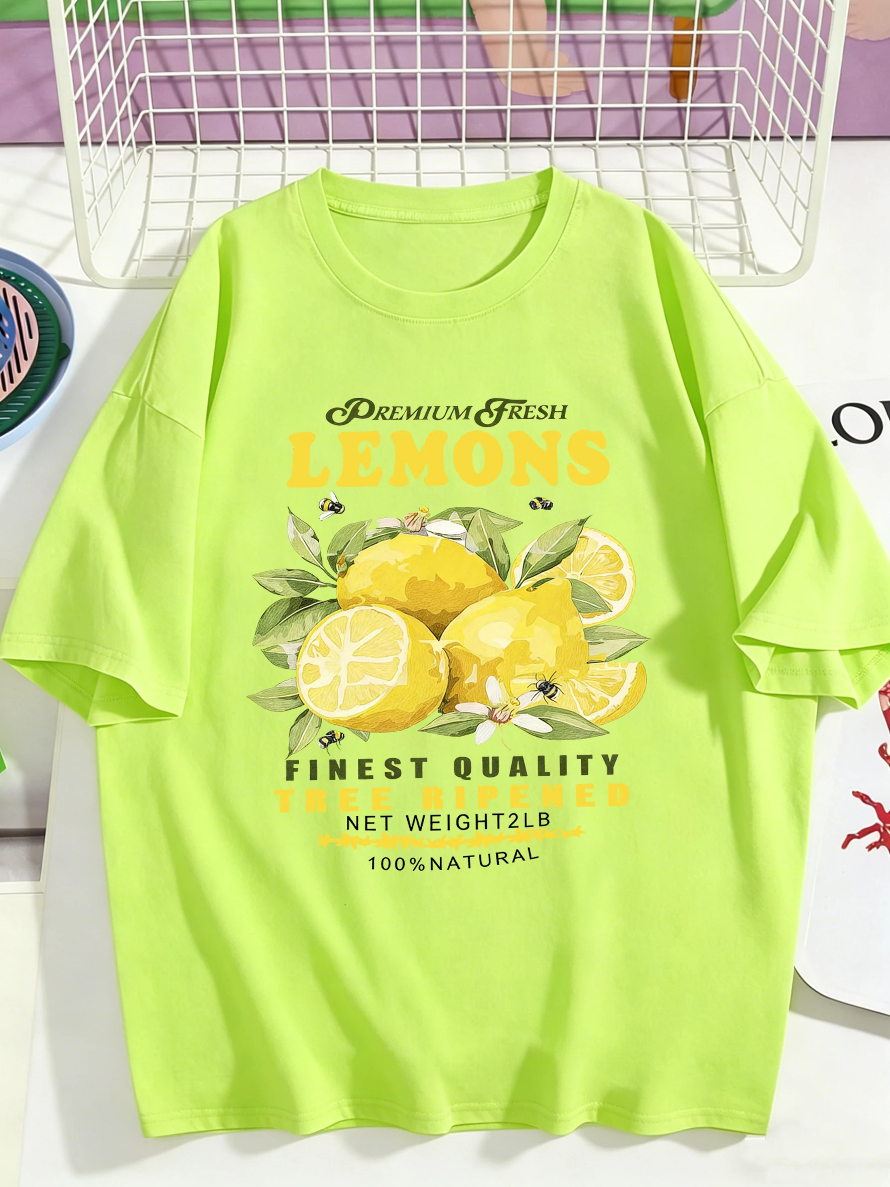 Finest Quality Fresh Lemons Print Woman T Shirts Hip Hop All-Match Tee Tops Casual Cotton Clothes Summer O-Neck Short Sleeve