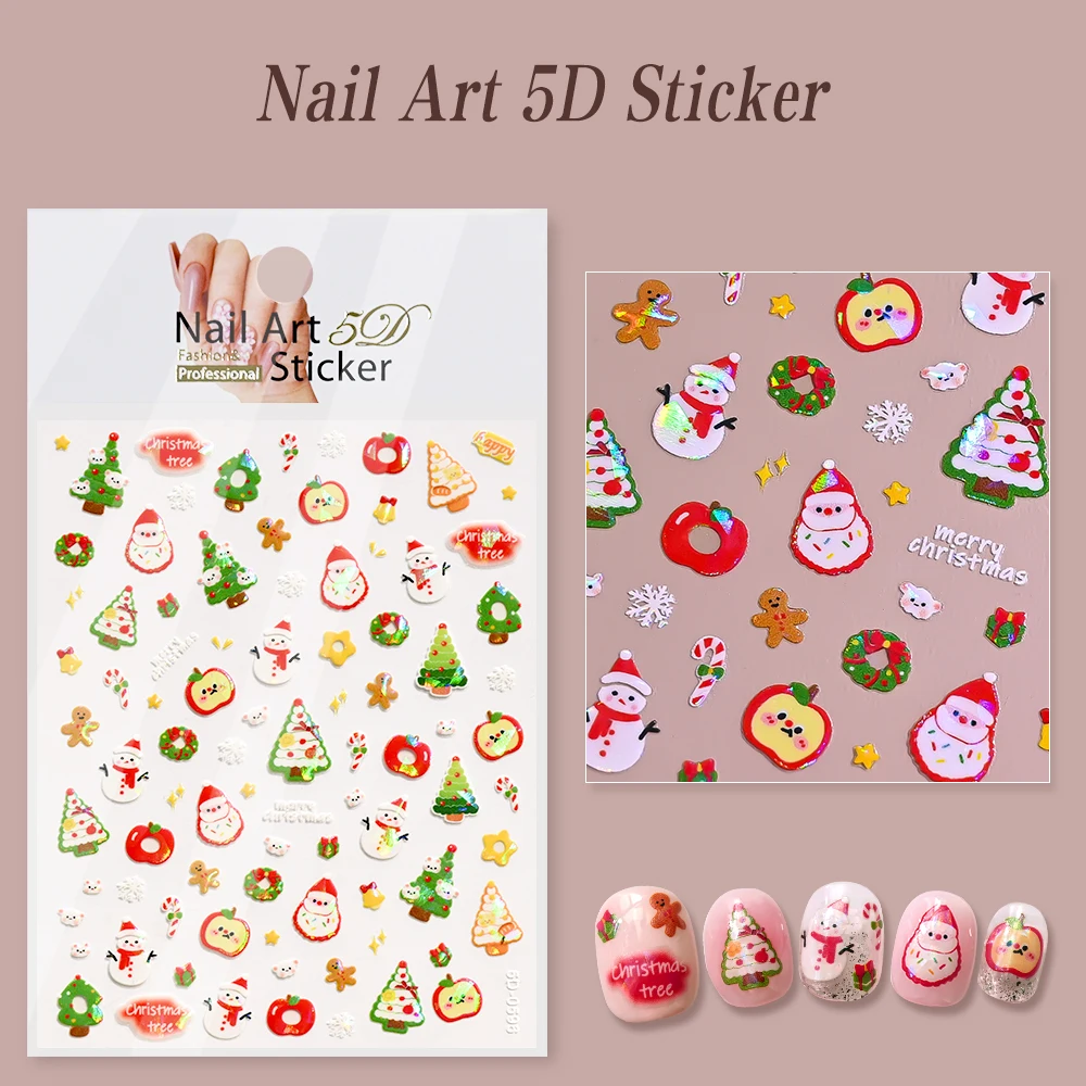 1 stks kleurrijke kerstboom ster nagelstickers cartoon xmas grenen sneeuwpop zelfklevende nagelstickers winter nieuwjaar nagelvoorziening