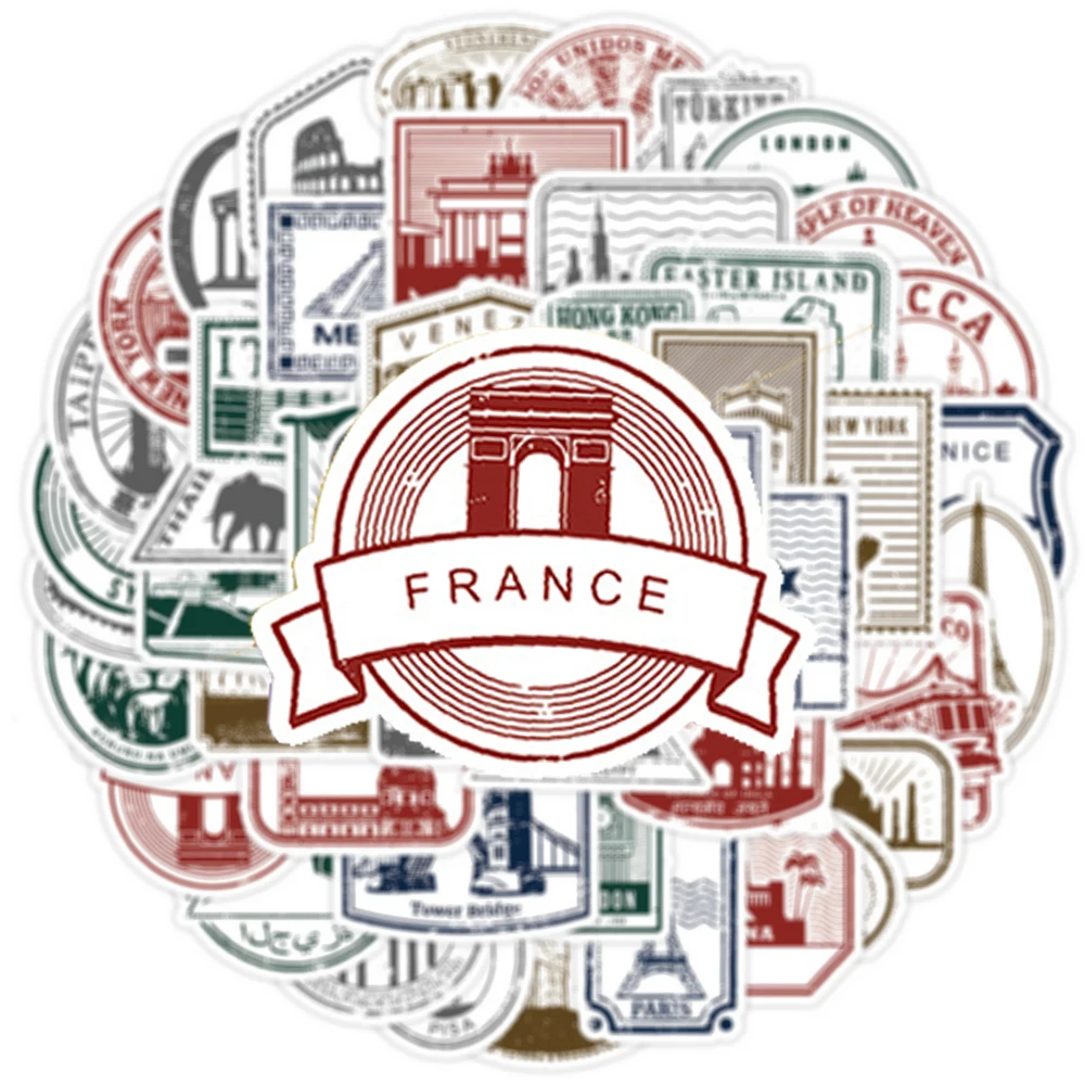 

10/30/50PCS World Famous City Landmark Stamp Stickers Retro Cartoon Creative Decals Luggage Phone Bike Waterproof Sticker Decor