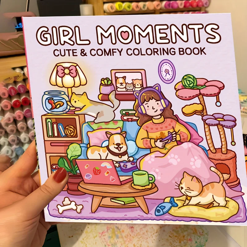 

Новая книга-раскраска для взрослых, 40 страниц с иллюстрациями: изображающие повседневную жизнь одинокой женщины, идеальный способ расслабиться.