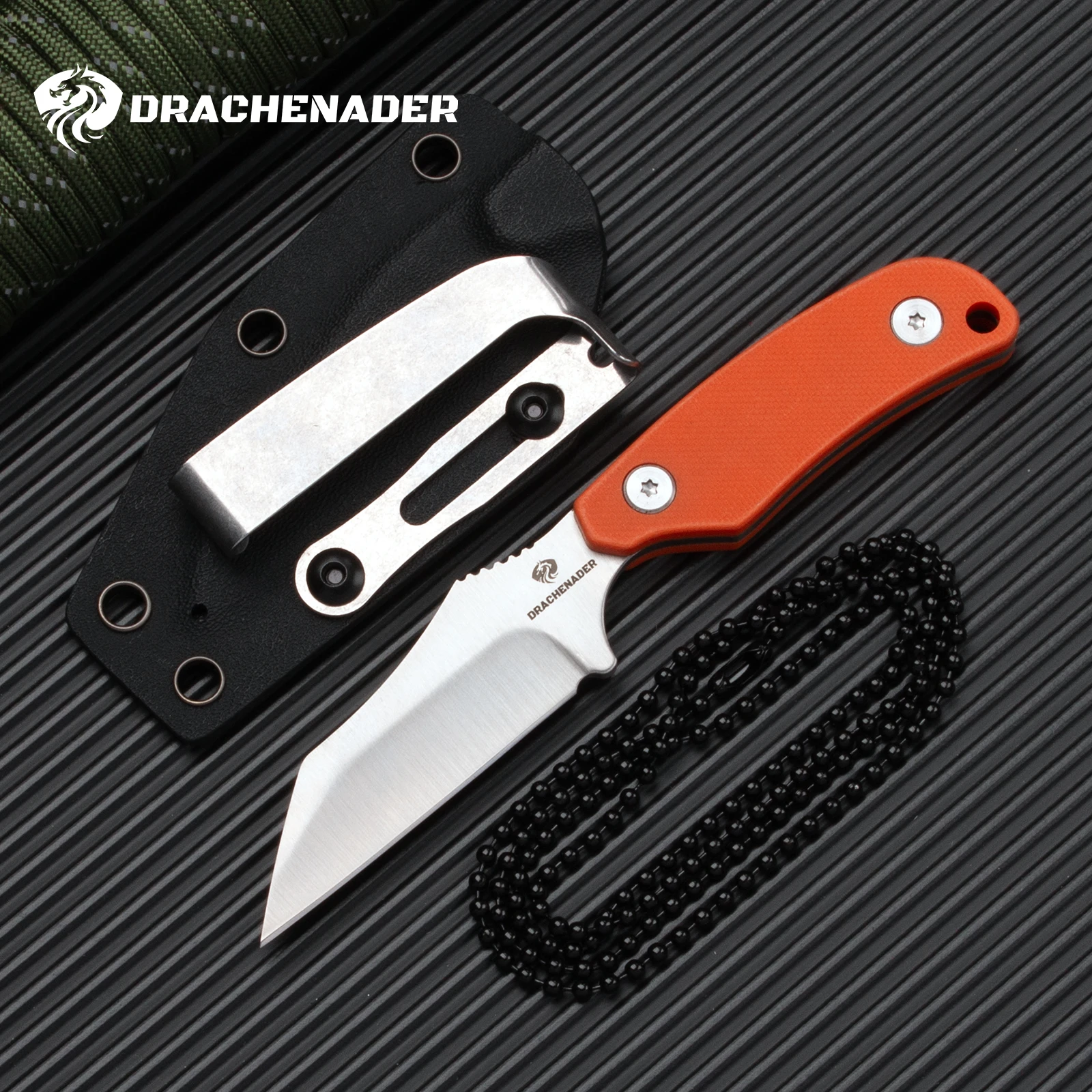 Mini Wharncliffe Neck Knife D2 Steel with Kydex Sheath, Full Tang Tactical Blade for Outdoor Survival, EDC, and Camping