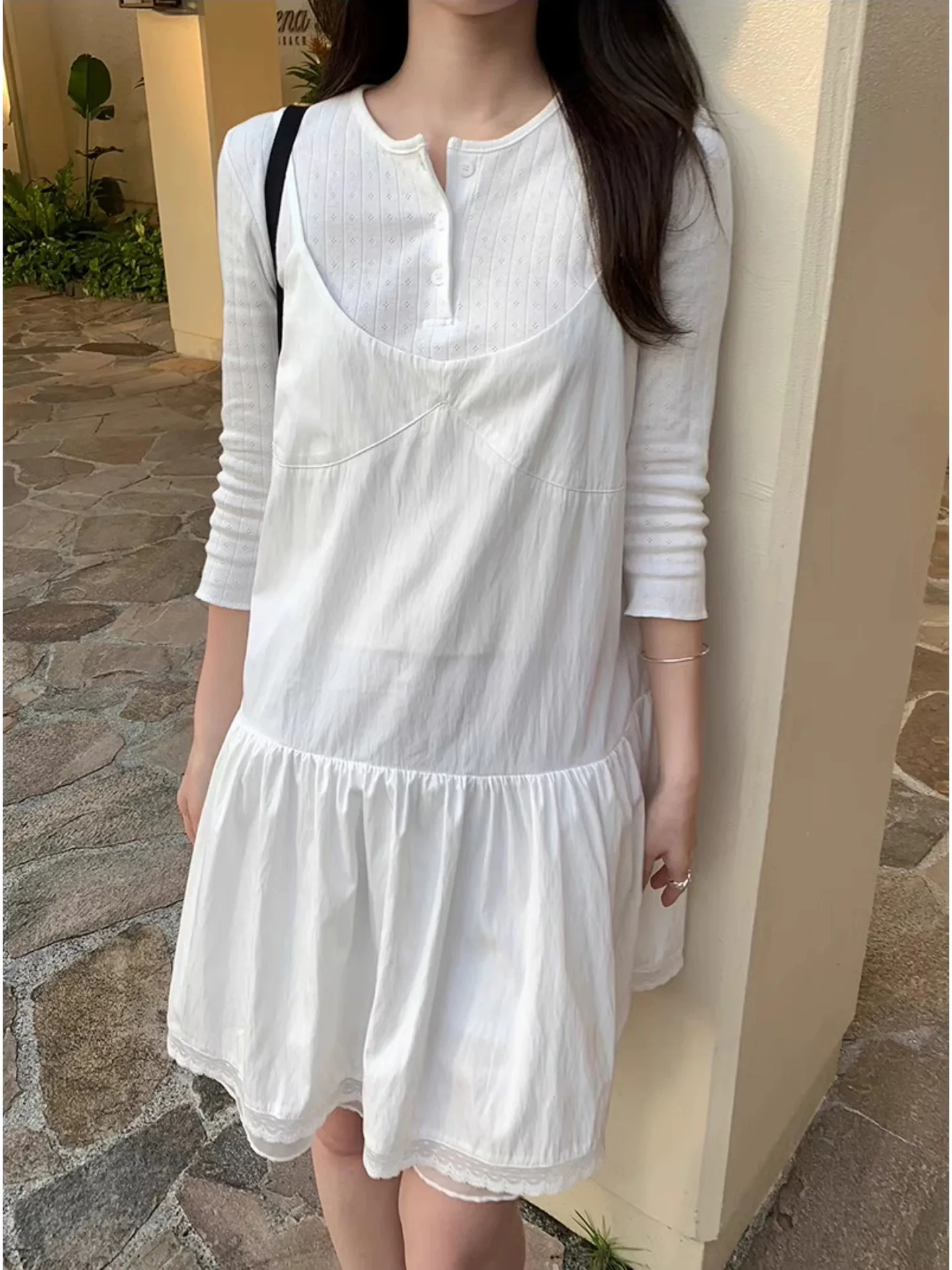 دمية Sweet Sle مزخرفة بالدانتيل بدون أكتاف Dr Loose Fre ومضادة للشيخوخة Dr Dongda Gate اليابانية Sle كاجوال بخصر عالٍ على شكل حرف A...