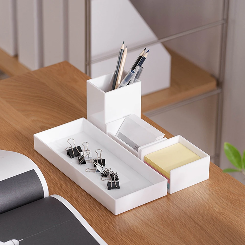 

White Pen Holder Storage Box Office Stationery Tray Multifunction Container Desktop ganizer Never Practical