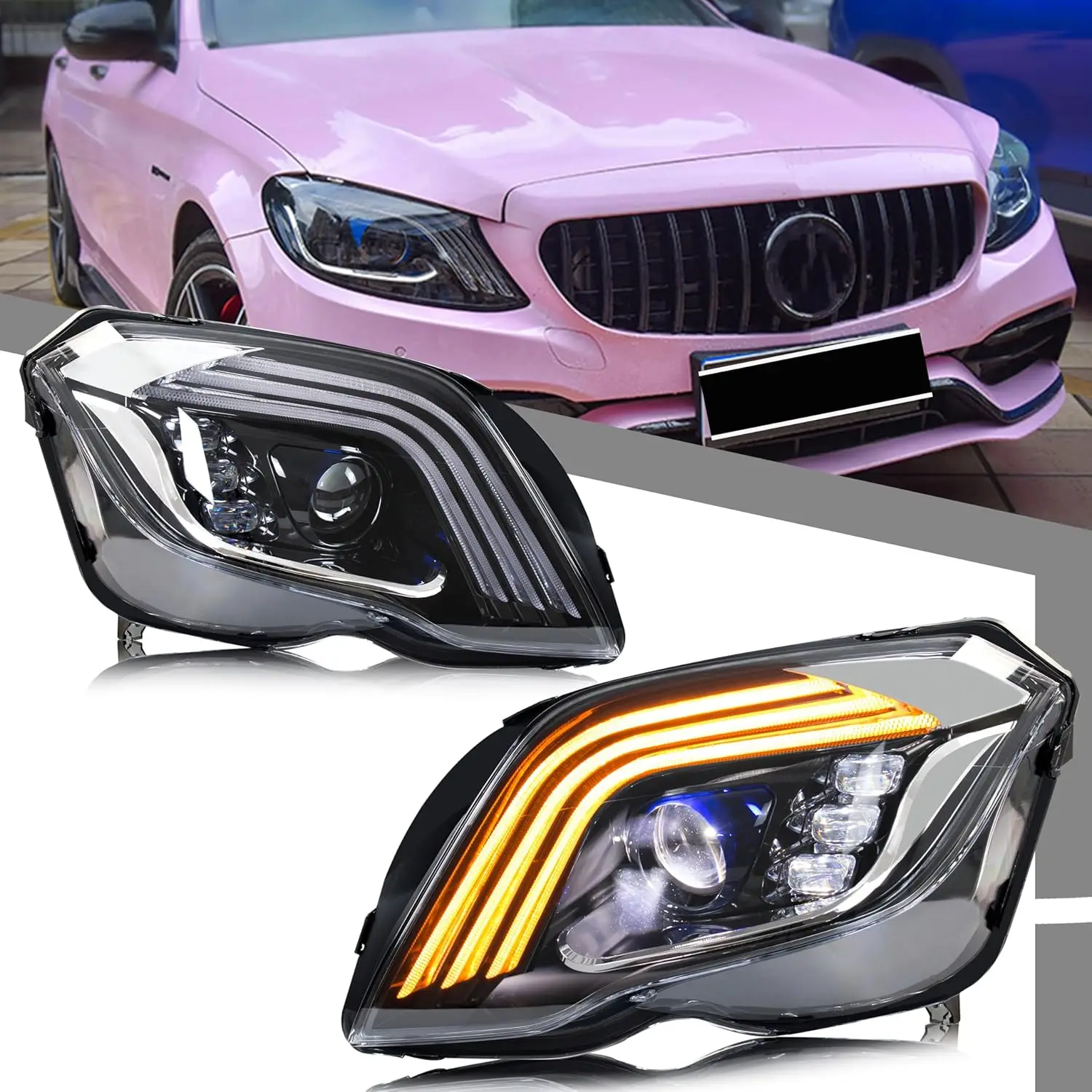 LED Headlights for Mercedes Benz GLK350 GLK250 2013-2015 Front Lamps(Fit Halogen Model Only)