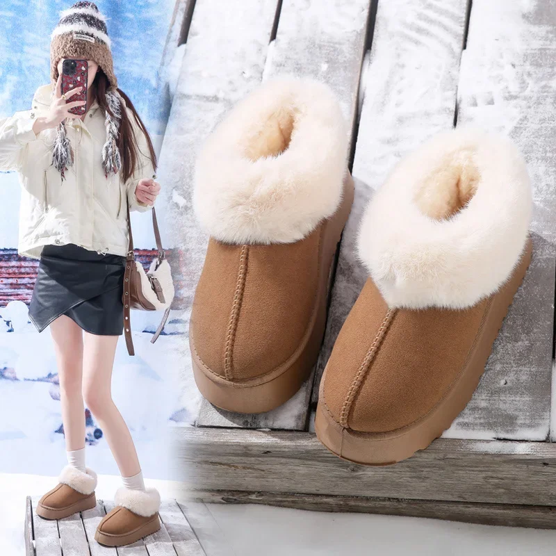 Women's snow boots 2024 new winter plus fleece thickened warm hair thick sole fashion short cylinder non-slip cotton shoes