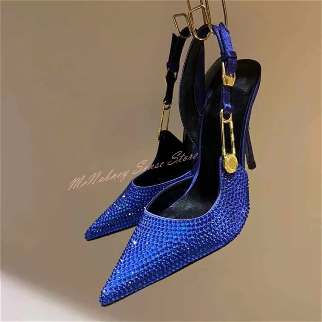 

Full Diamonds Pointed Toes Sandals Metal Buckles Stiletto Heels and Super High Heels Bling Sandals Women Summer Designer Shoes