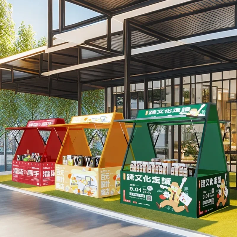 For Commercial Street Night Market Food Stall Display Shelf Portable Folding Metal Rack for Square Promotion Vendor Booth