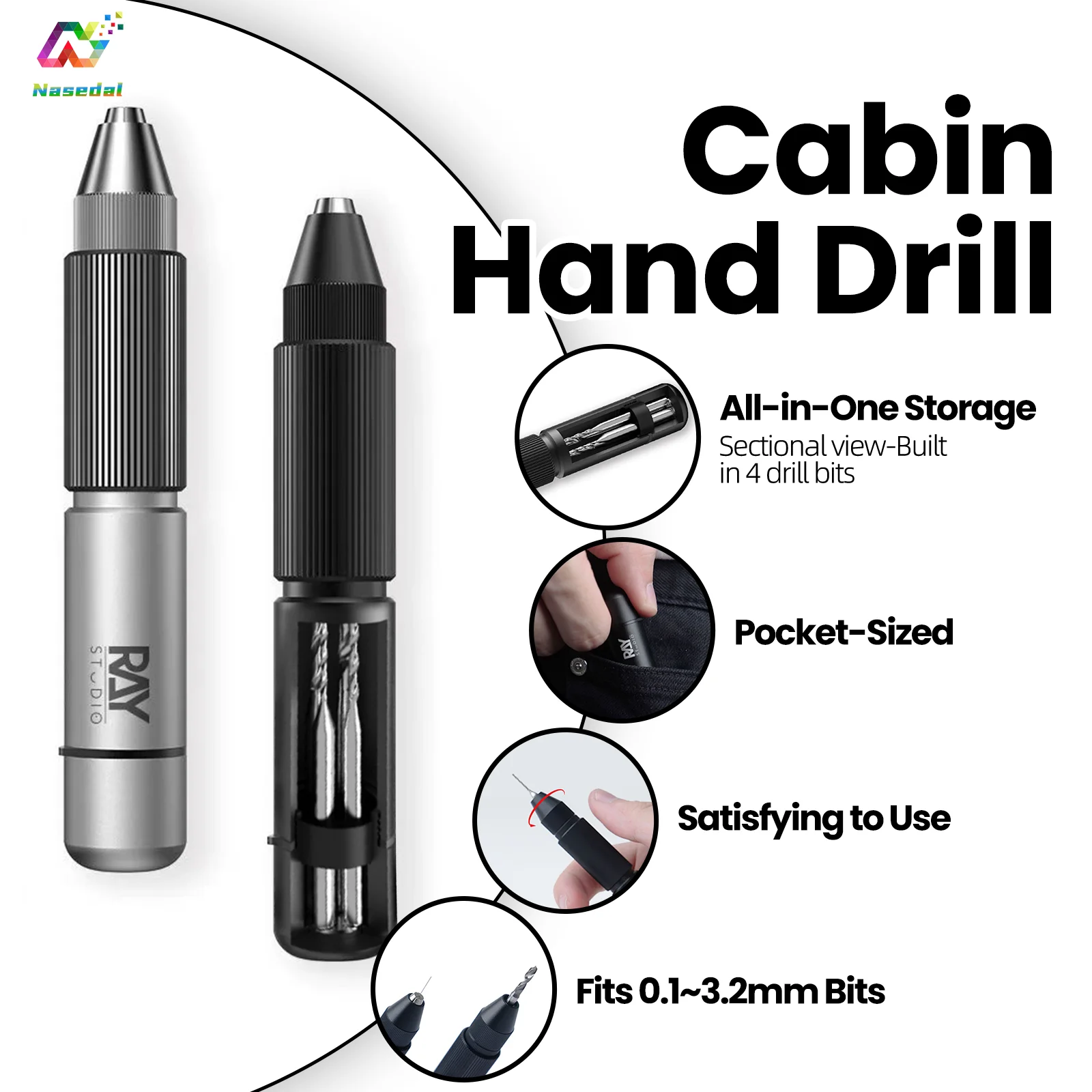 RAYSTUDIO RHD-01 Cabin Hand Drill 0.1~3.2mm Drill Bit Assembly for Gundam Scale Model Building Hand Craft Drilling Hobby Tools