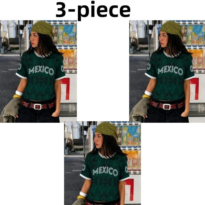 2026 New Women Quick Dry Breathable Mexico Printed Ringer T-Shirt, Vintage Y2K Casual Top for Vacation Beach Office Daily Wear