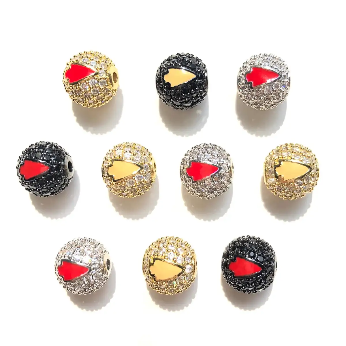 

10pcs 10mm Red Yellow Arrow Head Round Ball Spacers Beads for Girl Bracelets Making Kansas City Chiefs Football Inspired Jewelry