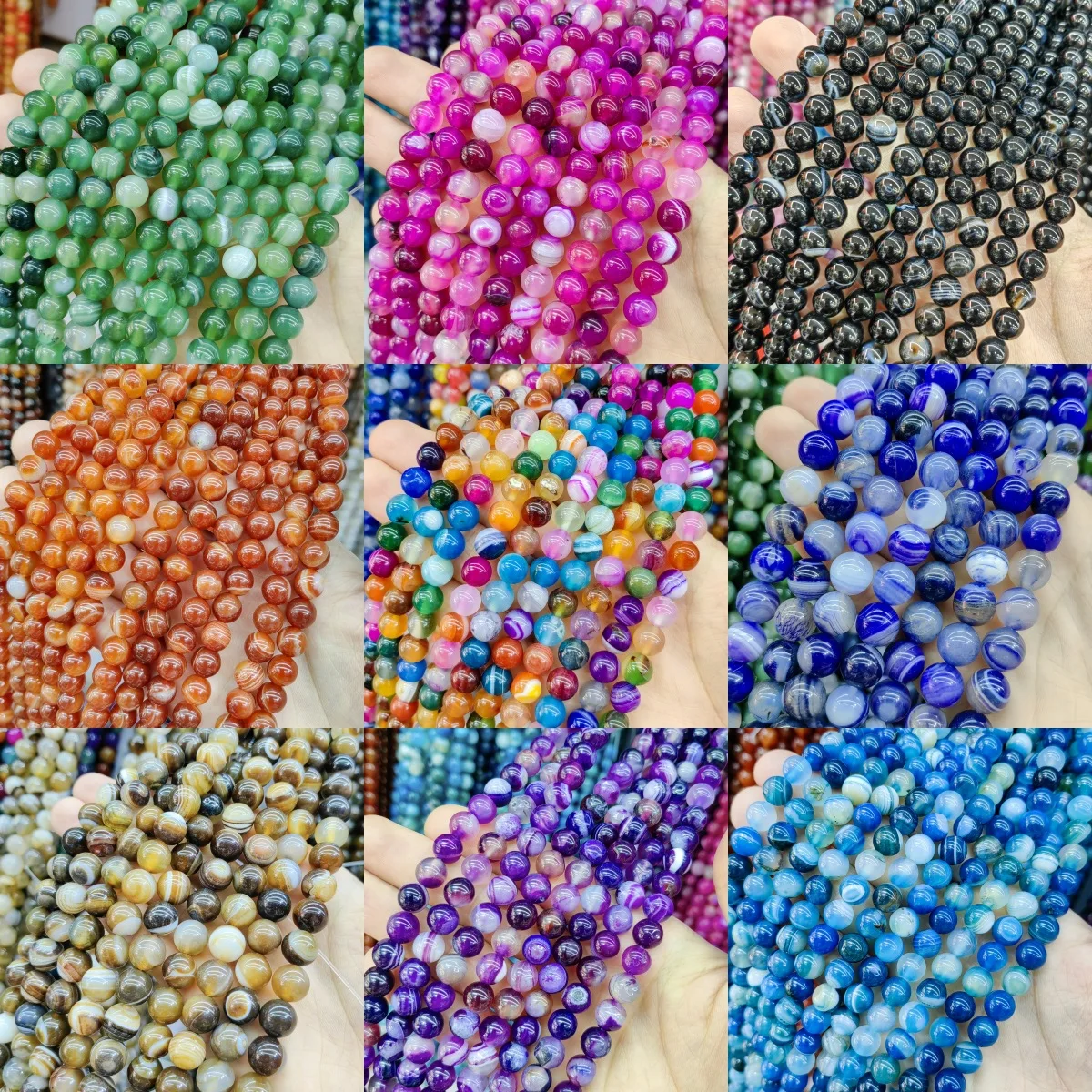 Natural Line Stripe Agate Multicolor Colorful Round Beads Loose Beads Semi finished DIY Natural Stone Jewelry Wholesale