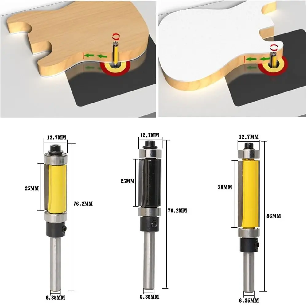 6.35mm Shank Milling Cutter Double Bearing with Top and Bottom Bearing Trimming Cutter Flush Trim Bit Woodworking Tools