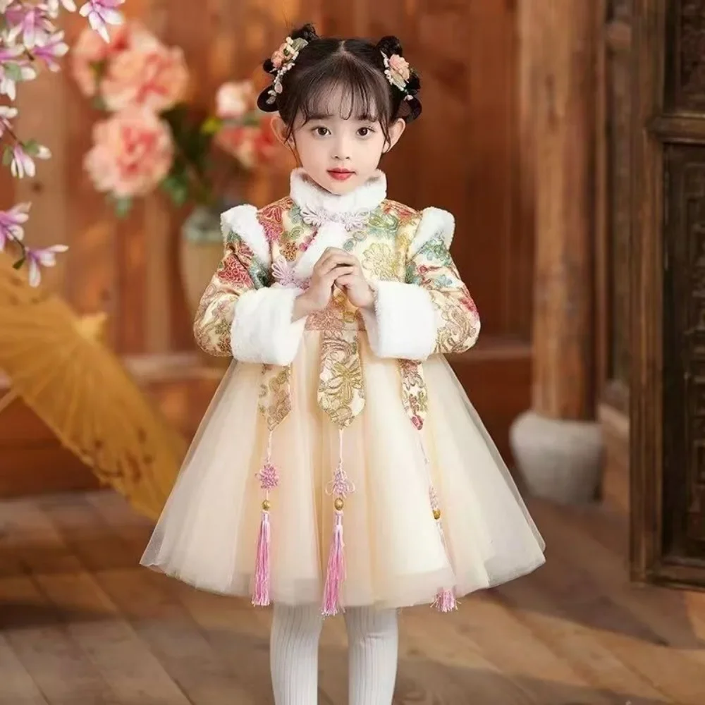 Chinese New Year Dress Girl Hanfu Festival Outfit Retro Chinese Ancient Costumes Kids Traditional Clothes