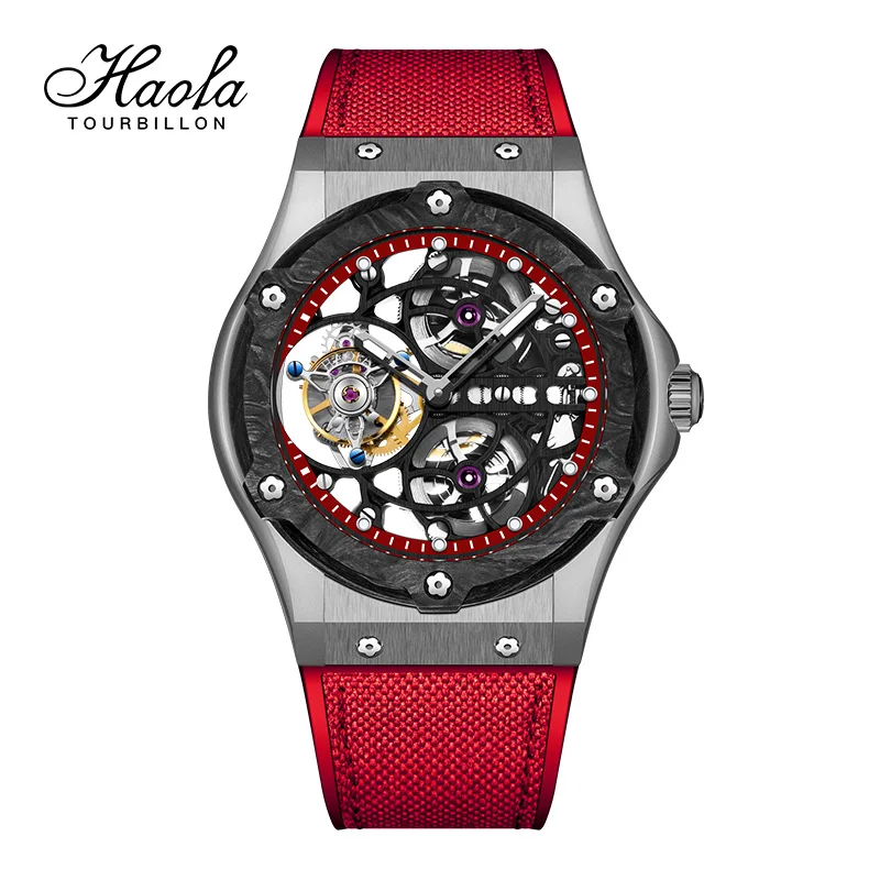 Haofa Skeleton Tourbillon Mechanical Watches for Men Manual Movement Sapphire Carbon Fiber Bezel Wristwatch Business Casual 1918