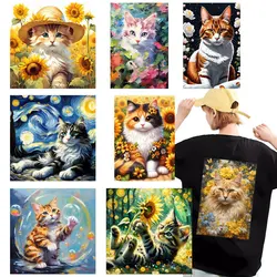 Heat Transfer Iron Patch for Clothing T-shirt DIY Hoodie Jacket Sticker, A Cat among the Flowers, Waterproof, DTF Patch, Fashion