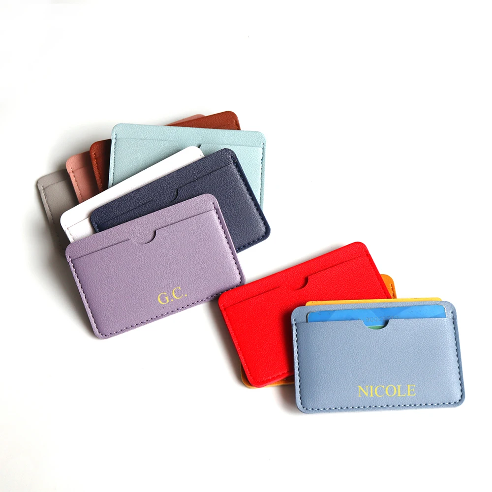 Custom Logo Small Card Holder Personalized Initials Slim Credit Card Wallet Wholesale Wedding Party DIY Gift Cardholder