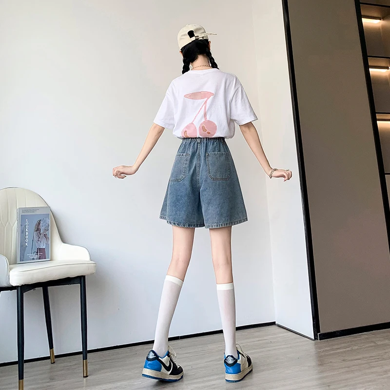 Casual Streetwear Summer Denim Shorts Women Half Length Loose Wide Leg Bermuda Feminina 5XL 6XL Big Size Jeans Short Femme Pants