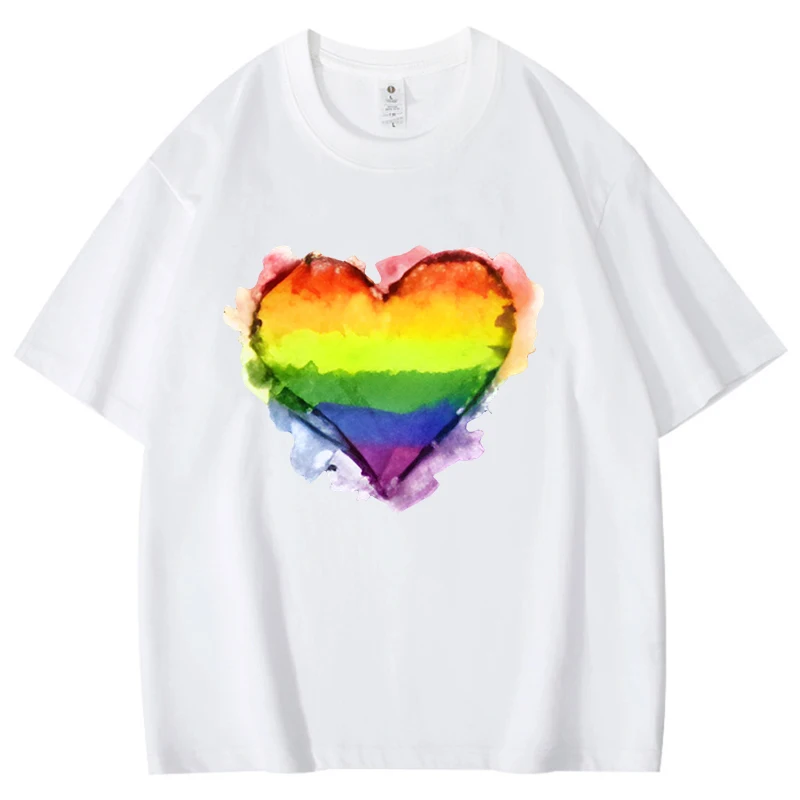 Women Men Funny Colorful Love Cloud Printed T-shirt Summer Short Sleeved Cotton Tops Street Clothing Harajuku Unisex Funny Tees