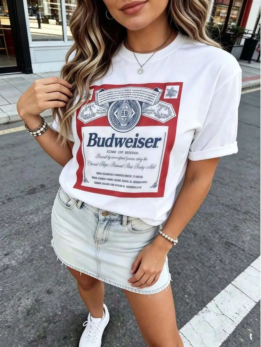 Women Pure Cotton Round Neck Short Sleeve Printed T-Shirt Soft Breathable Basic Fashion Casual Daily Summer Tops