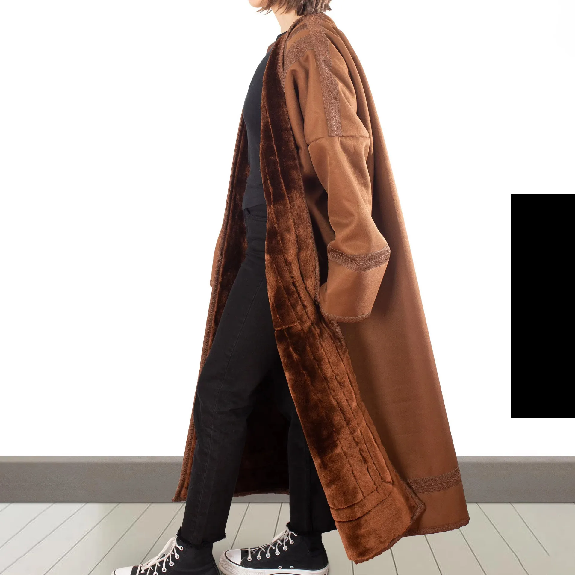 Winter Neue Wildleder Mantel Verdickt Pelz Lange Fleece Frauen Jacke Warme Abaya Dubai Kaftan Muslimischen Kleid Kimono Strickjacke Islam Kleidung