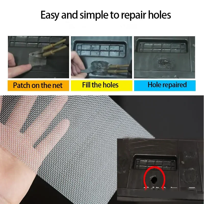 5Pcs Car Bumper Stainless Steel Repair Net Bumper Body Hood Vents Plastic Crack Repair Hole Repairing Mesh Net Repaired Tools