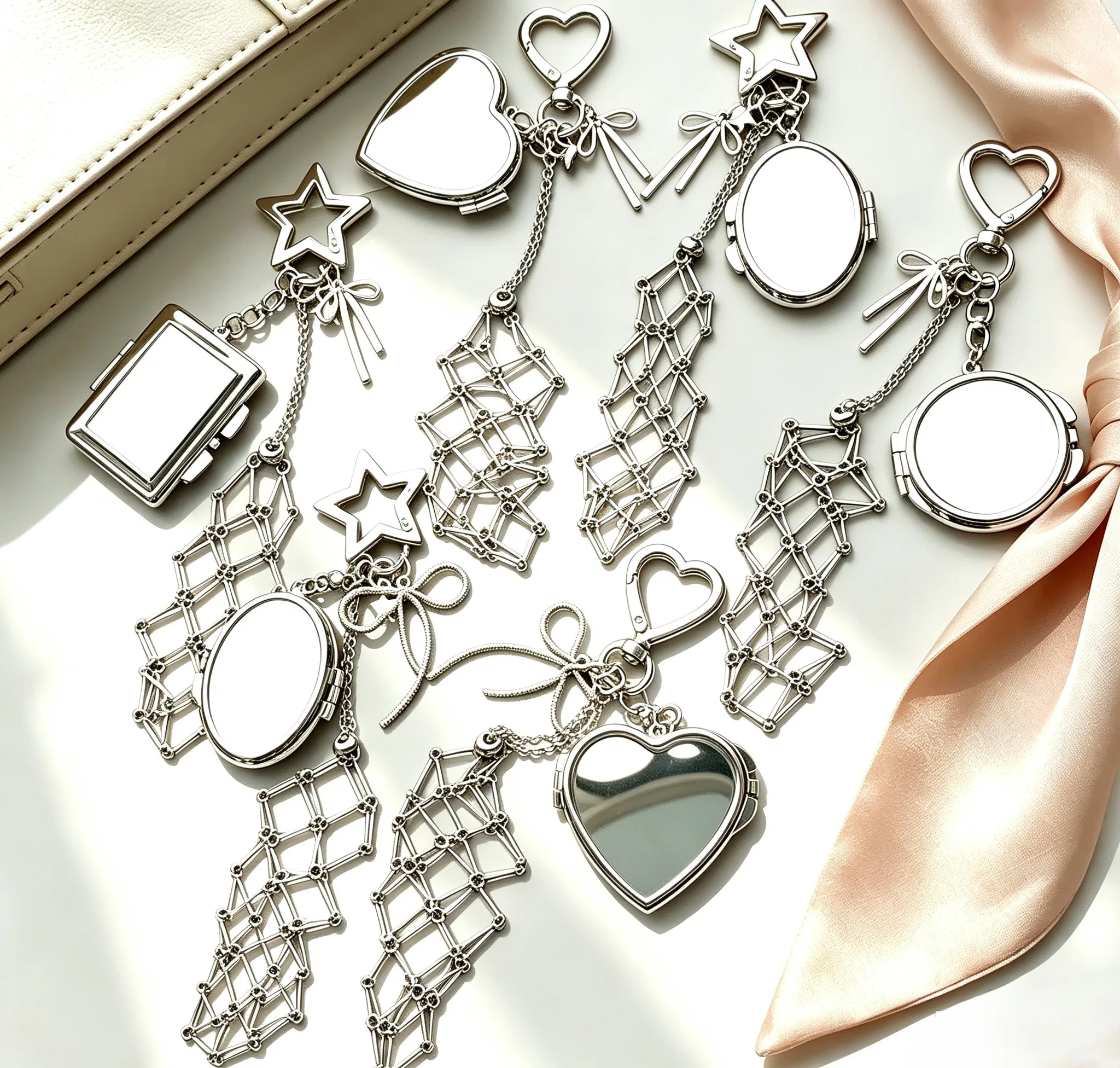 Stainless Steel Portable Lipstick Storage Woven Keychain Accessories Key Ring Chain Pendant Net Bag for Cosmetic Sample