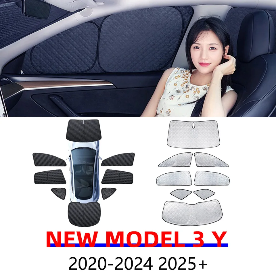 테슬라 모델 3 Y 주니퍼 하이랜드 2025-2020 업그레이드된 선쉐이드 사이드 윈도우 쉐이드 커버 윈드실드 선바이저 프라이버시 캠핑용