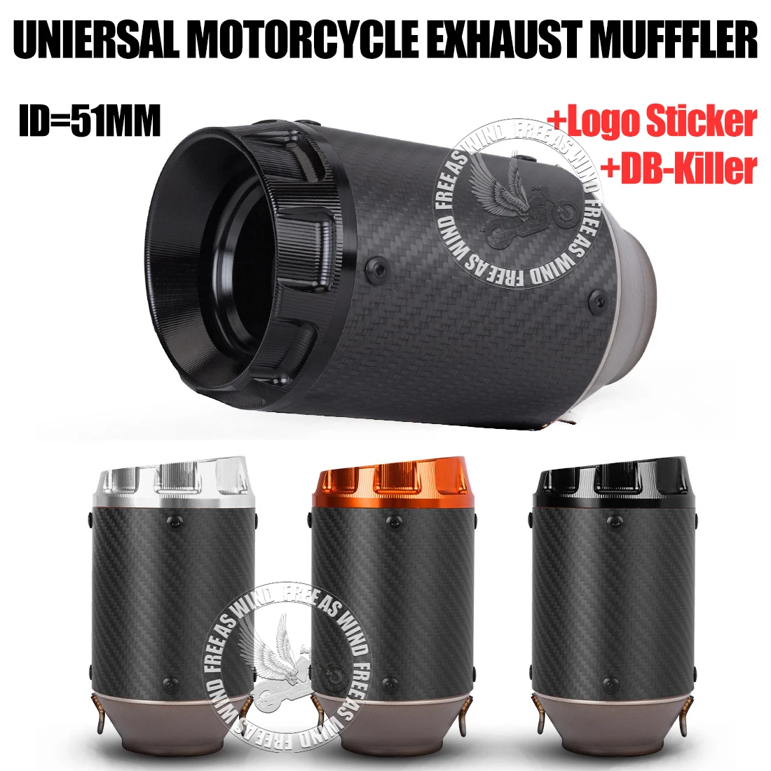 

51mm Universal Carbon Fiber Motorcycle Exhaust Muffler Escape For Kawasak Honda Suzuki Yamaha Ktm Bmw Etc ar Exhaust Modify Part