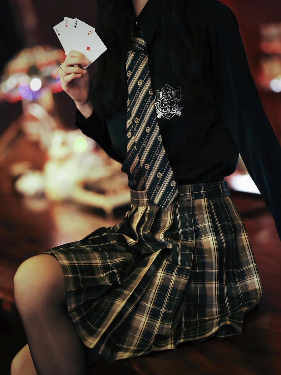 

Original Design Black A-Line Skirt JK Uniform Style Polyester Material Long Sleeve Retro Versatile Pleated Skirt for Women