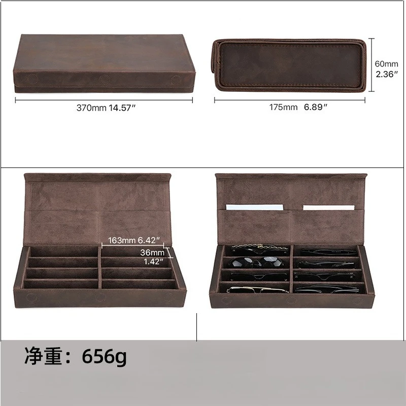 Vintage Crazy Horse Leather Sunglasses Storage Box Handmade Sunglasses Case Portable Leather Glasses Case