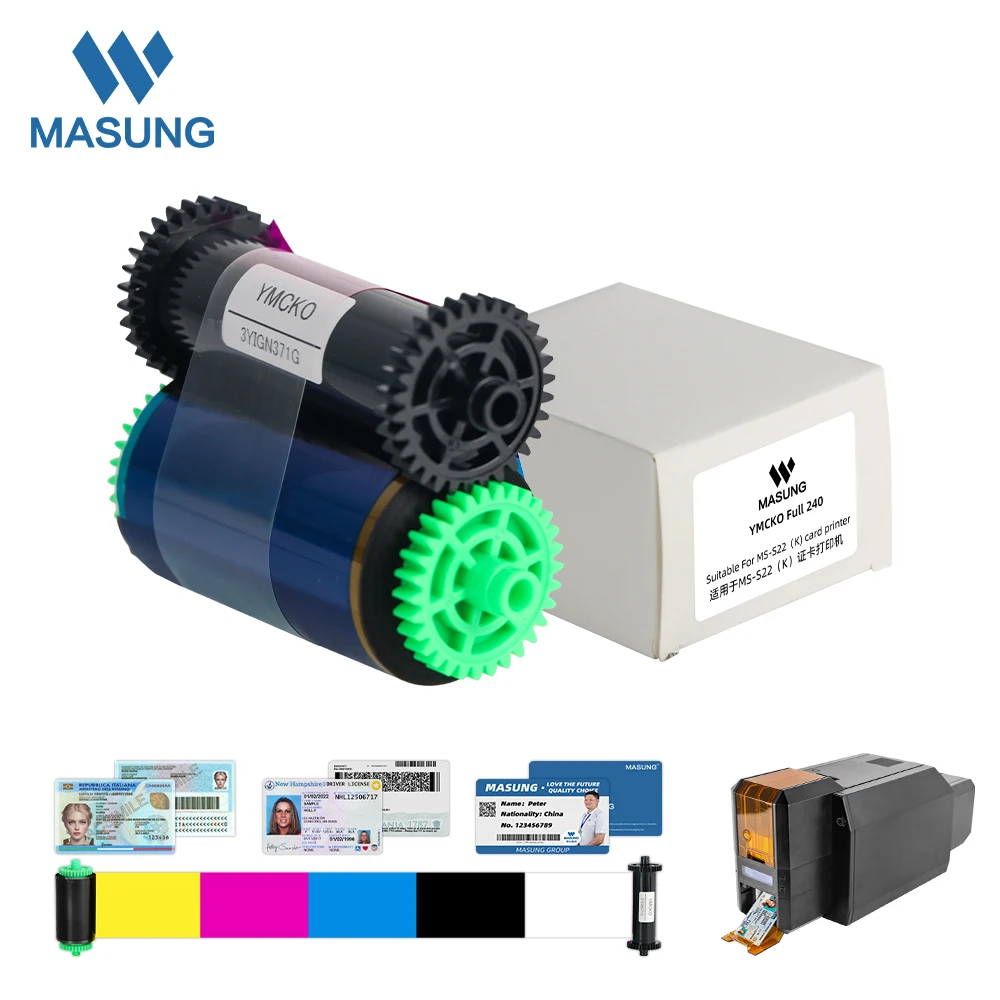 2026new YMCKO Ribbon for MASUNG Printer  With Protective Overcoat  for Durable Waterproof ID Badges Membership Cards on PVC PET