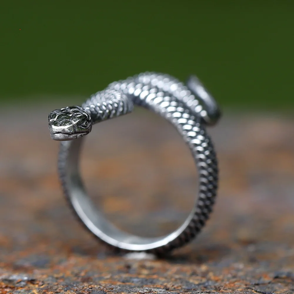 Fashion 316L Stainless Steel Viking Rattler Snake Ring Punk Cool Gothic Women Men Unisex Serpent Jewelry free shipping